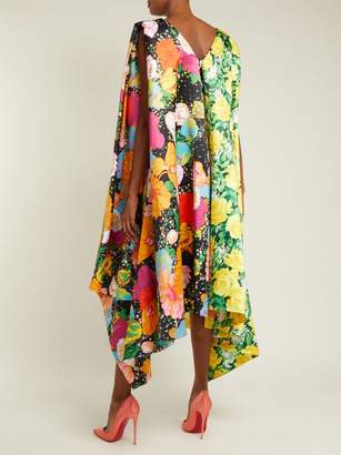 Richard Quinn Contrasting Print Satin Cape-dress - Womens - Multi
