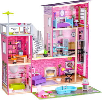Uptown Wooden Dollhouse with Lights & Sounds, Pool and 36 Accessories