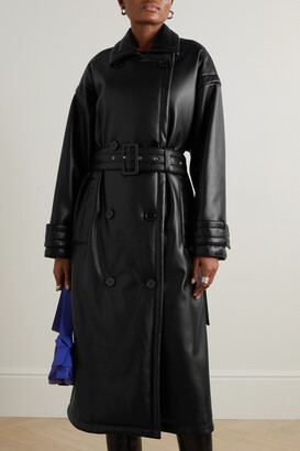 Stand Studio Emily Belted Padded Faux Leather Trench Coat - Black
