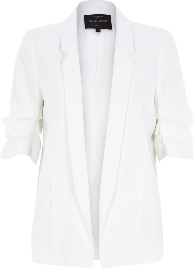 River Island Womens White ruched sleeve blazer ShopStyle