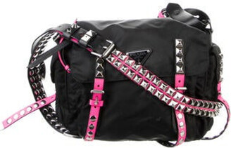 Prada New Vela Studded Nylon Shoulder Bag in Black