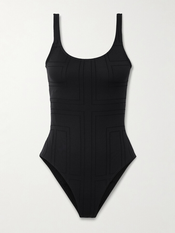 Totême Ribbed Pointelle-knit Recycled Swimsuit - Black