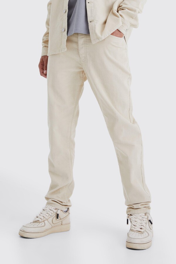 boohoo Mens Beige Tall Fixed Waist Tapered Cord Trouser - ShopStyle Chinos  & Khakis
