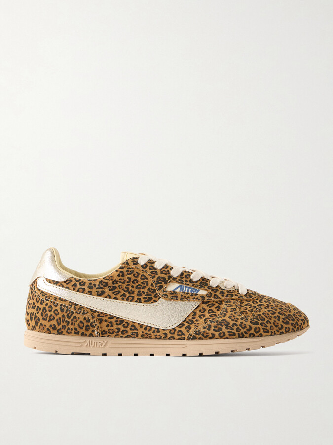 AUTRY Windspin Leopard-print Knit And Suede Sneakers - Animal Print