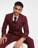 Thumbnail for your product : ASOS DESIGN wedding super skinny suit jacket in burgundy micro texture