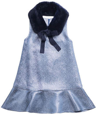 Imoga Sleeveless Metallic Dress w/ Faux Fur Shawl Collar, Size 4-6