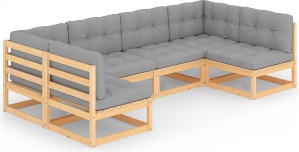 VidaXL vidaXLPatioFurnitureSet6PieceOutdoorSectionalSofaSolidWoodPine-NaturalWithCushions