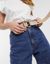 Thumbnail for your product : ASOS DESIGN square buckle jeans waist and hip belt in beige