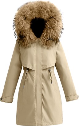 Alueeu Parka Coat Women with Fur Hood: Long Coats for Women Plus Size  Padded Winter Coats - ShopStyle