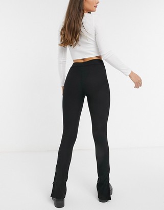 New Look Petite ribbed flared leggings in black - ShopStyle
