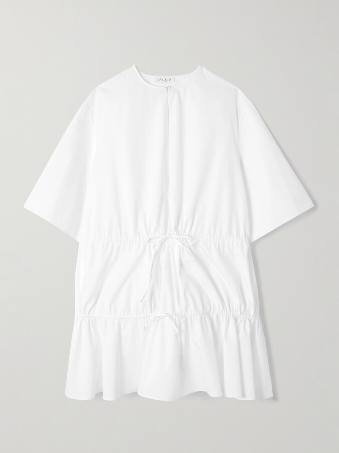 Alaia Gathered Cotton-poplin Mini Dress - White