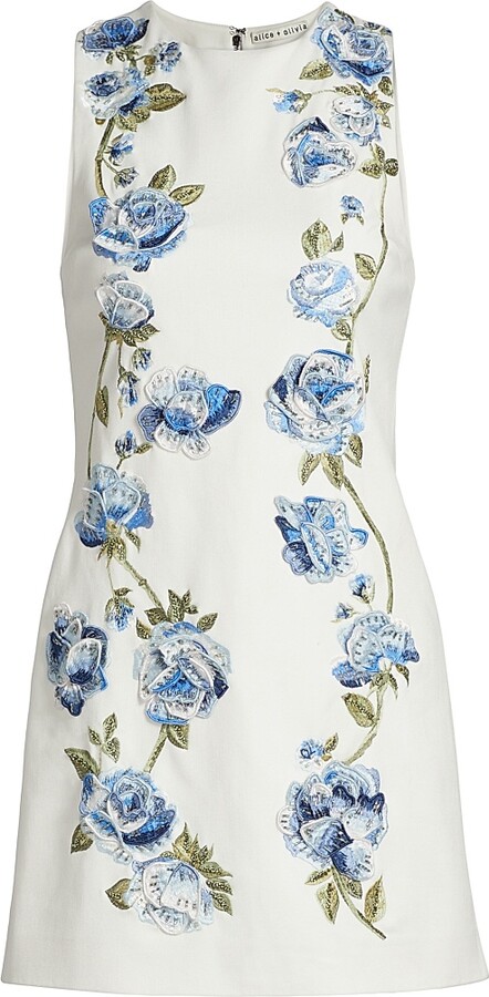 Alice + Olivia Women's Clyde Embellished Floral Shift Minidress - Off White Multi - Size 0