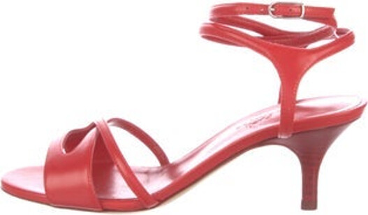 Hermes Ornella Sandals Red Leather Wrap-Around Straps & Buckle Closure at Ankles Includes Box & Dust Bag