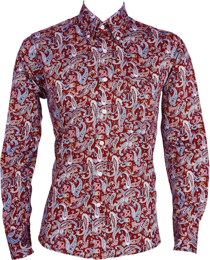 Retro Seventy2 Mens Paisley Floral Long Sleeve Vintage Cotton Shirt ...