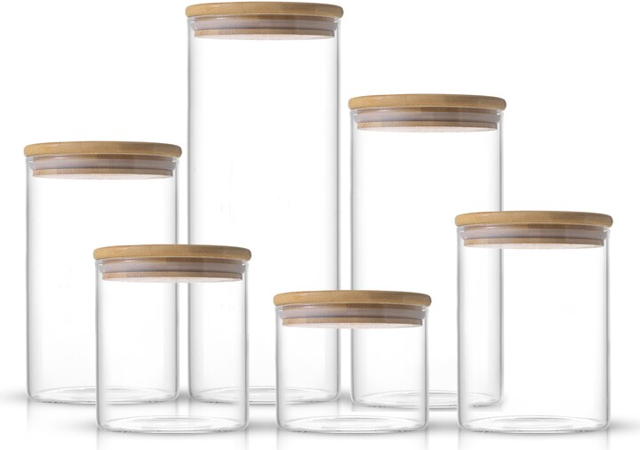 Set of 6 Multisize Glass Jars with Airtight Bamboo Lids