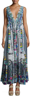 Camilla Embellished Crepe V-Neck Maxi Coverup Dress, Maasai Mosh