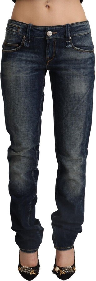 Acht Dark Blue Washed Cotton Skinny Denim Low Waist Women's Jeans