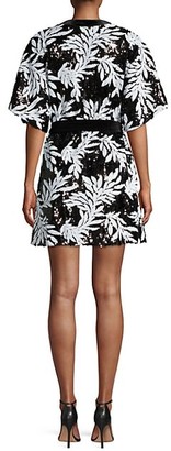 Jay Godfrey Lanai Sequin Palm-Print Wrap Dress