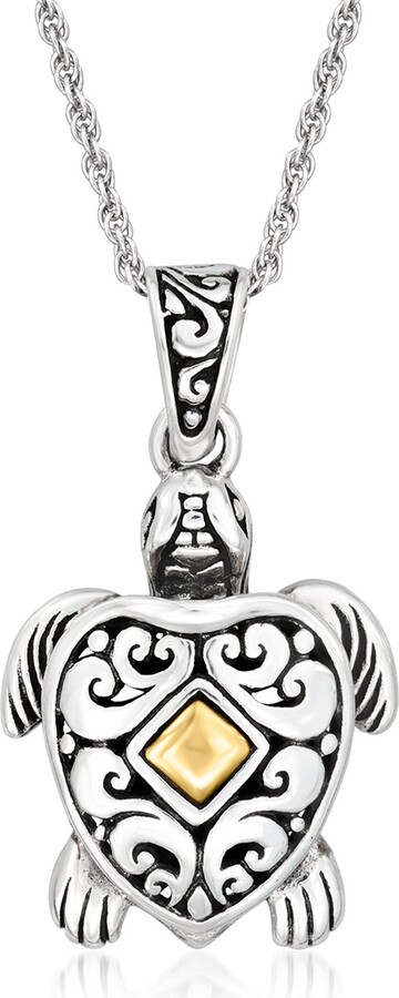 Ross-Simons Sterling Silver Bali-Style Turtle Pendant Necklace With 18kt Yellow Gold