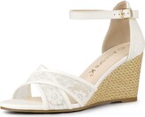 Thumbnail for your product : Allegra K Women's Floral Lace Mesh Wedges Sandals White 7.5 M US