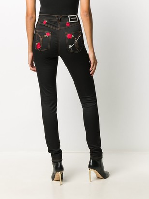 Versace Rose-Embroidered Skinny Jeans