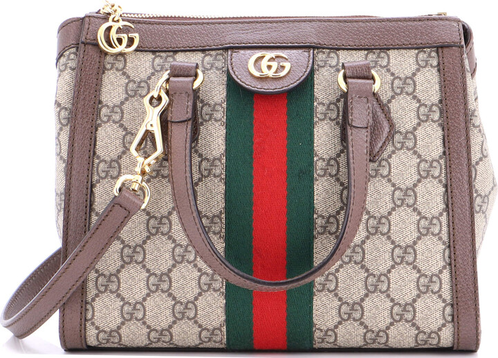 Gucci Ophidia Top Handle Tote GG Coated Canvas with Leather Small