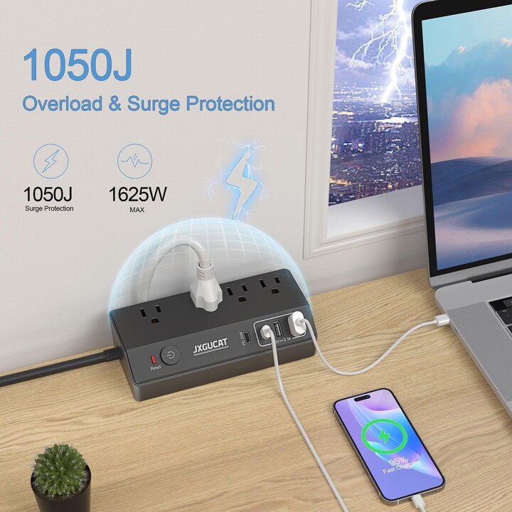 PASSUS US clip receptacle 1625W, USB C Desk Clip Power Strip, PD 20W Fast Charging Power Station, Detachable Desk Clip Mountable Power