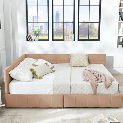 Brayden Studio Mid-century Style Queen Bed Pink Velvet Upholstery With Comfortable And For Bedroom Living Room Upholstered Size Storage Room Pink Eucalyptus Wood