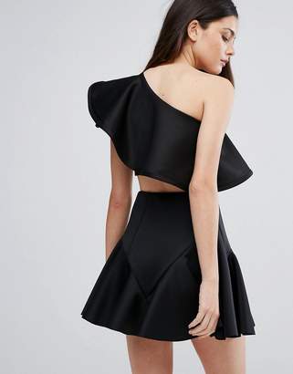 Club L One Shoulder Ruffle Structured Detail Top
