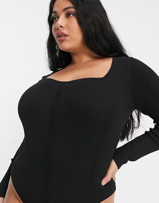 ASOS Curve DESIGN Curve knitted body with sweetheart neck in black