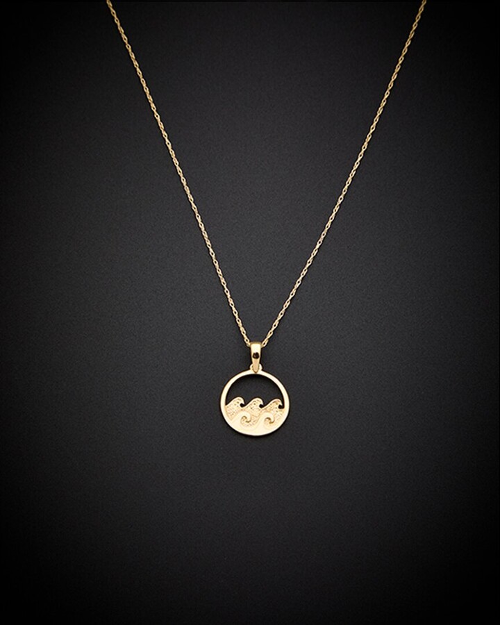 Italian Gold 14K Double Wave Pendant Necklace