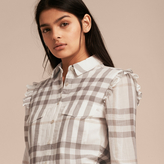 Thumbnail for your product : Burberry Ruffle Detail Cotton Check Shirt Dress