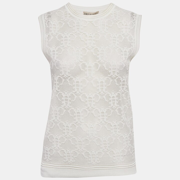 Pre-Owned Emilio Pucci Women's White Stretch Lace Sleeveless Sheer Top