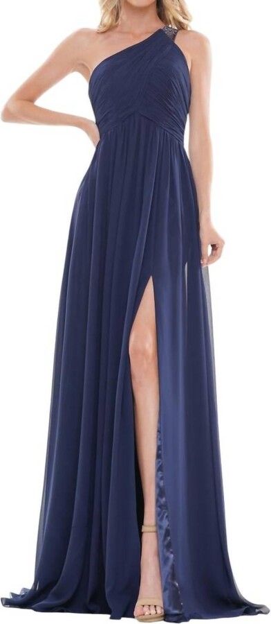 Colors Dress One Shoulder Long Dress In Navy