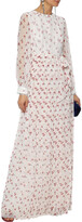 Thumbnail for your product : Mikael Aghal Chantilly Lace-appliqued Pleated Floral-print Chiffon Maxi Dress