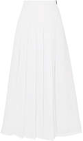 Max Mara - Leather-trimmed Pleated Linen Wrap Maxi Skirt - White