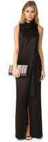 Thumbnail for your product : Halston Draped Neck Satin Gown with Belt