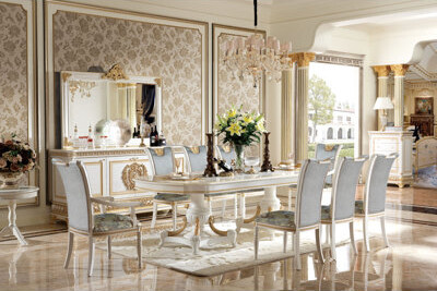 Rosdorf Park Modestina 9-Piece White And Gold Dining Set