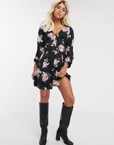 Thumbnail for your product : Miss Selfridge button front tea dress in black floral