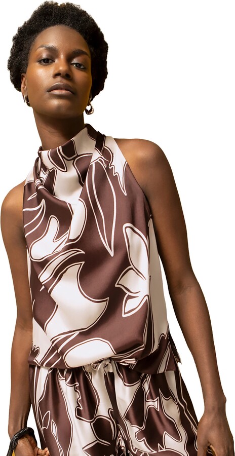 Ro&Zo Swirl Print Drape Top