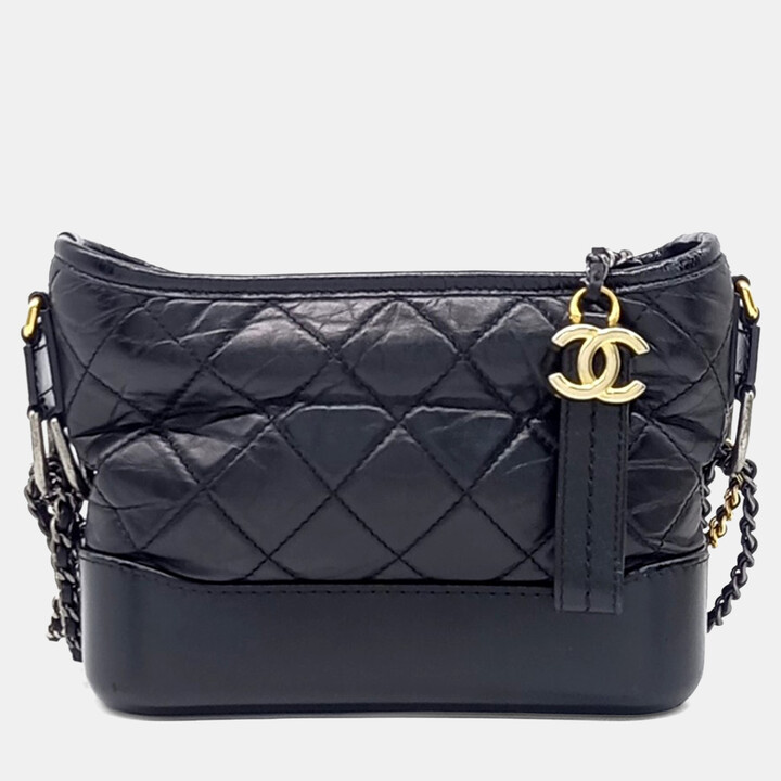 Chanel Black Leather Gabrielle Hobo Bag Small
