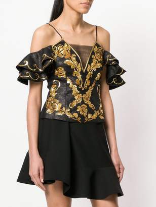 Moschino cold shoulder sequinned top