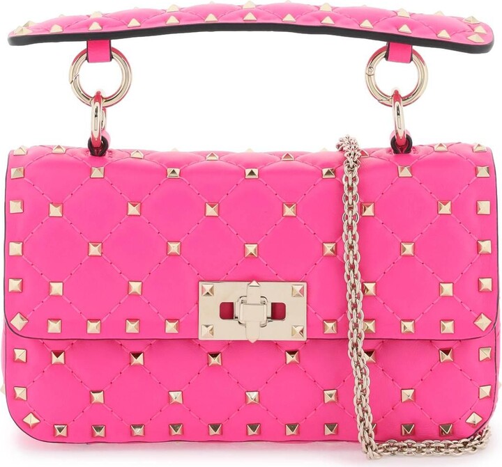 VALENTINO GARAVANI Nappa Small Roman Stud The Handle Bag Flamingo Pink |  FASHIONPHILE