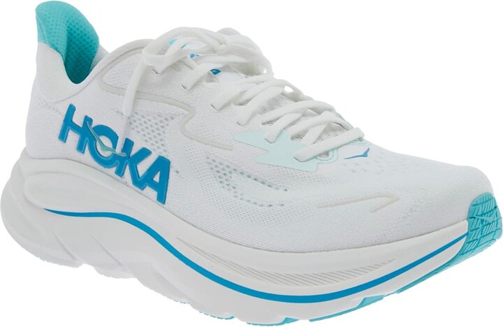 Hoka One One 'clifton 10' White Low Top Sneakers With Logo Lettering On The Side And Logo Patch On The Tongue In Tech Fabric Unisex