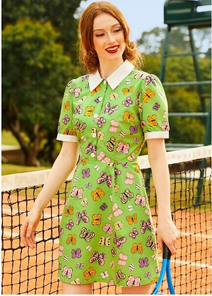 Silly Love Songs Shirt Dress Green Butterfly