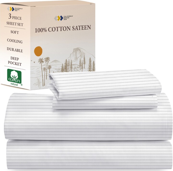 California Design Den Floral Sheet Set Twin Xl, Soft 100% Cotton Sheets, Sateen, 3 Pc Deep Pocket Bedding Sheets & Pillowcase Set - Chic Floral