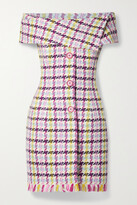 Thumbnail for your product : Oscar de la Renta Off-the-shoulder Checked Cotton-blend Tweed Mini Dress - Ivory