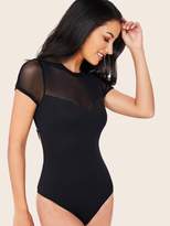 Thumbnail for your product : Shein Mesh Panel Lace-up Open Back Fitted Bodysuit