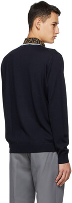 Fendi Navy 'Forever Fendi' Mock Neck Sweater - ShopStyle