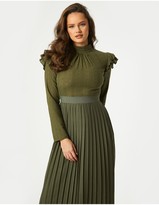 Thumbnail for your product : Little Mistress Milena Khaki Embroidered Pleated Midaxi Dress